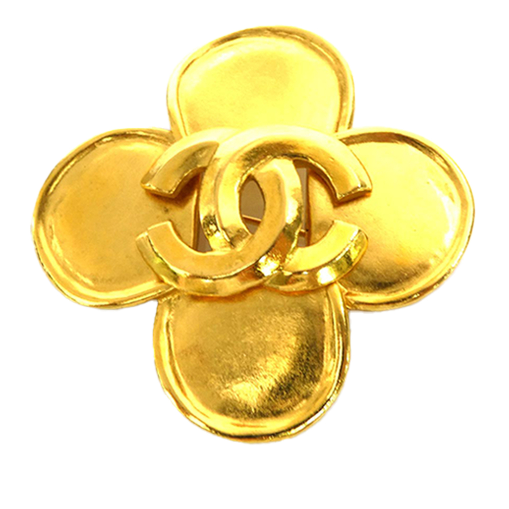 Pre-Loved Chanel CC Gold Plated Flower Brooch
